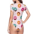 thumbnail image 4 of Daiia Colorful Donuts print Women's Crew Neck Short Sleeve Bodysuit Fashion Tops Fit Casual Basic Extender Bodysuit-Small, 4 of 9