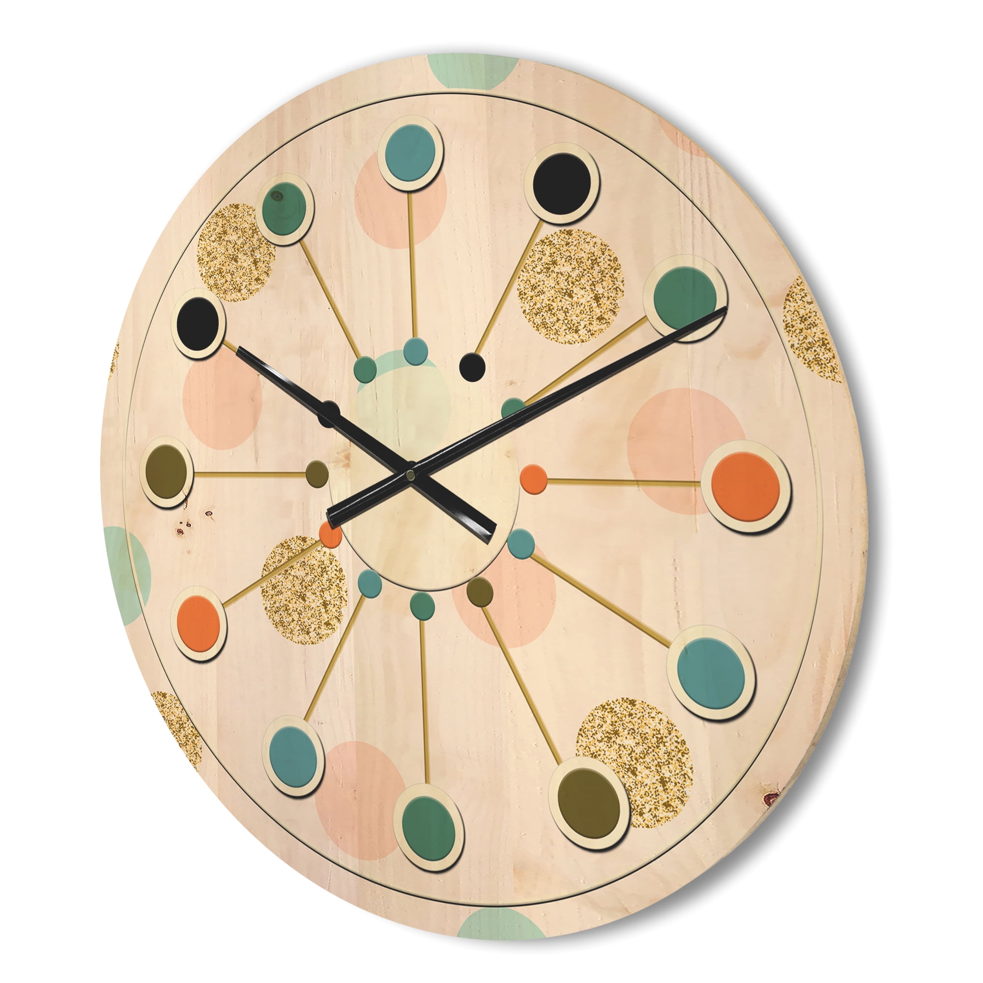 Designart 'Gold Chic Retro Design III' Mid-Century Modern Wood Wall Clock