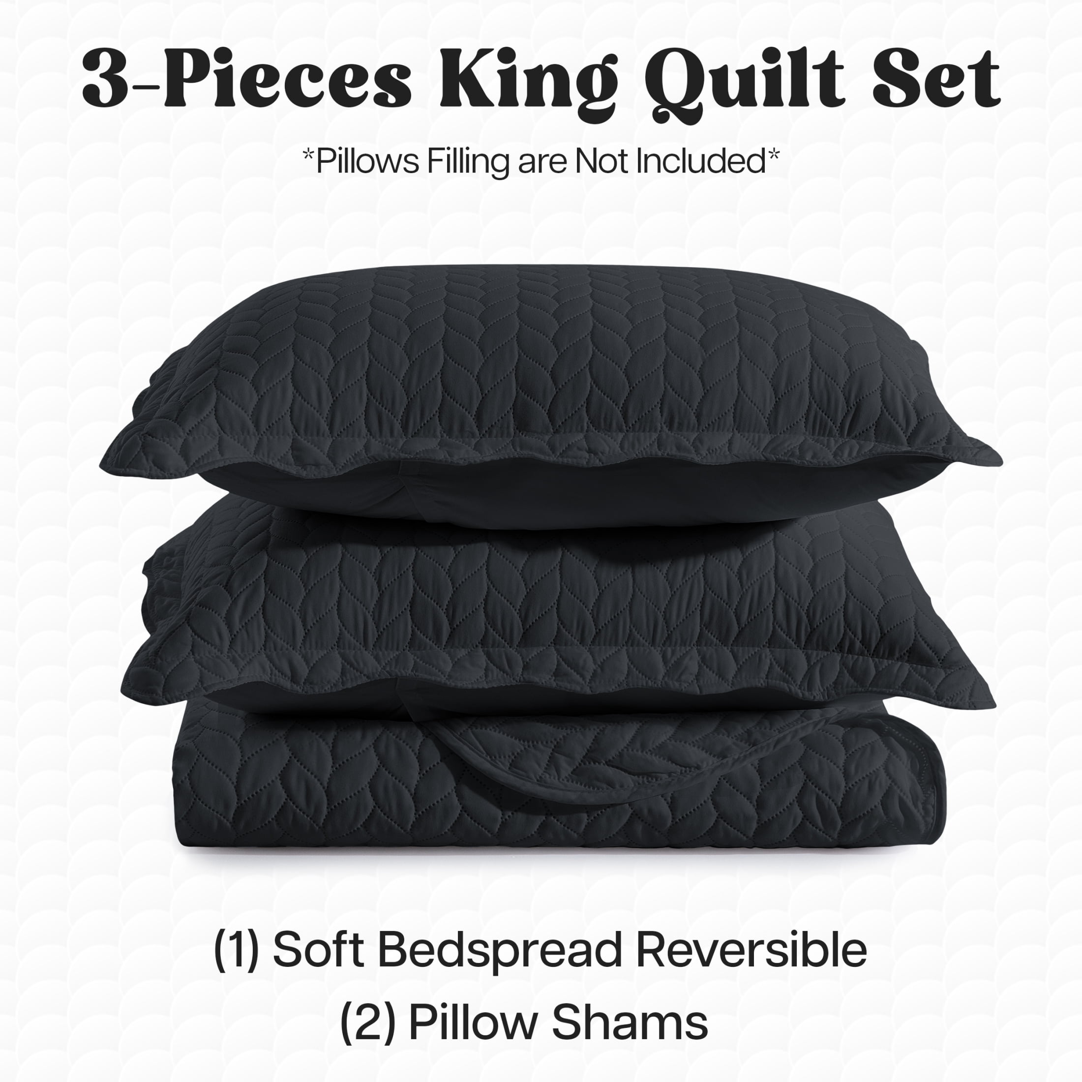 Moonlight20015 3 Piece Quilt Set Lightweight Ultrasoft Microfiber Bedding Charcoal Color King