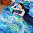 thumbnail image 4 of jejeloiu Cartoon White Horse 7 Pieces Bedding Comforter Set,Northern Lights Full Bedding Set For Girls Kids Reversible, 4 of 8