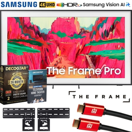 Samsung QN85LS03FW 85 inch The Frame Pro 4K Neo QLED Mini LED Smart TV (2025) Bundle with CPS Exclusive 26 Month Protection, 2X HDMI Cables & Deco Gear Complete Home Theater Beginner's Guidebook