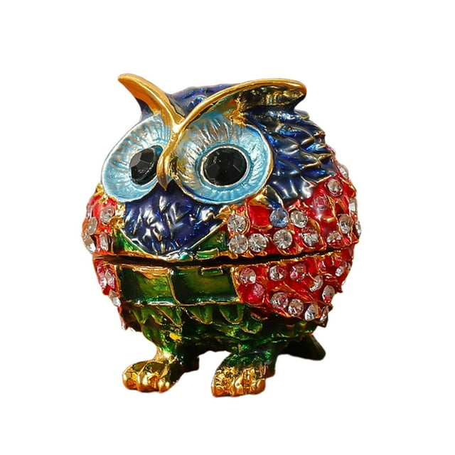 Caja de joyería con forma de búho, adorno coleccionable creativo, figurita de búho para anillos Azul Rojo