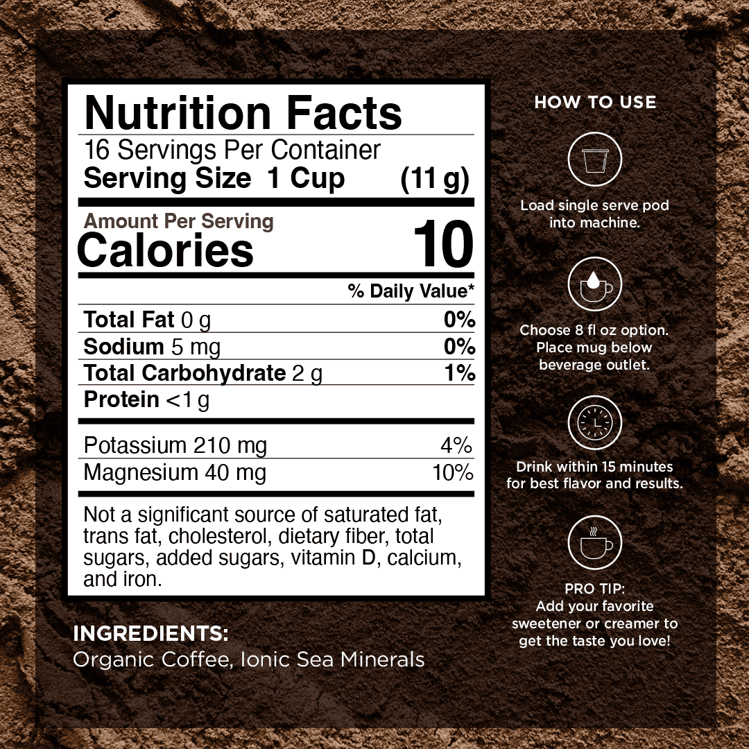 VitaCup Mineral Coffee, Organic Coffee Pods with Trace Minerals, Medium Dark Roast, 16ct