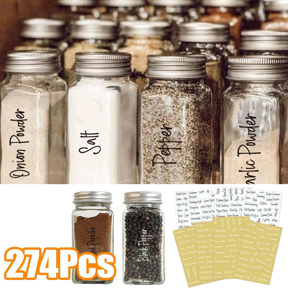 Cheers.US 274Pcs Kitchen Spice Jar Labels Preprinted. Minimalist Black Text on Square White Label, Water Resistant Spice Labels Sticker. Seasoning, ...