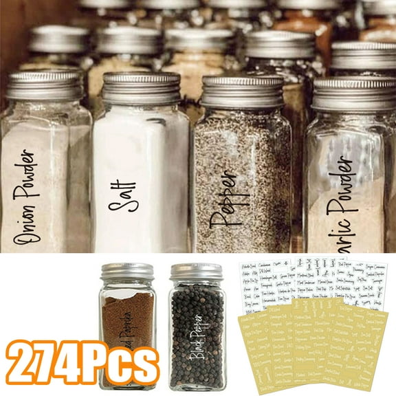 Cheers.US 274Pcs Kitchen Spice Jar Labels Preprinted. Minimalist Black Text on Square White Label, Water Resistant Spice Labels Sticker. Seasoning, Herb & Spice Rack Organization 