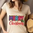 thumbnail image 4 of Festive Graphic Tee | Colorful Merry Lettering Shirt | Unisex Casual T-Shirt, Natural, Size 2XL, 4 of 6