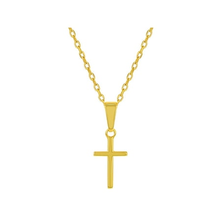 925 Sterling Silver Small Plain Cross Necklace Pendant for Infants or Kids 16"