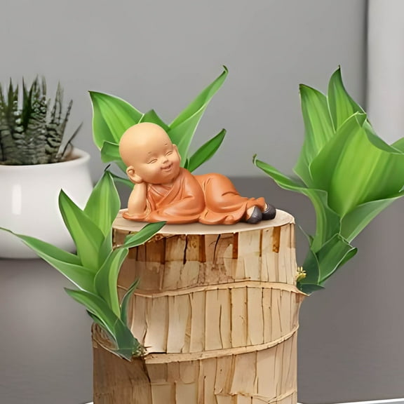 Gmogad Mini Buddha Statue, Zen Monk Resin Figurine, Cute Meditation Decor for Desk, Bookshelf, Bonsai Display, Spiritual Gift, Brown Handcrafted Monk Sculpture, Home Office Yoga Room Decor