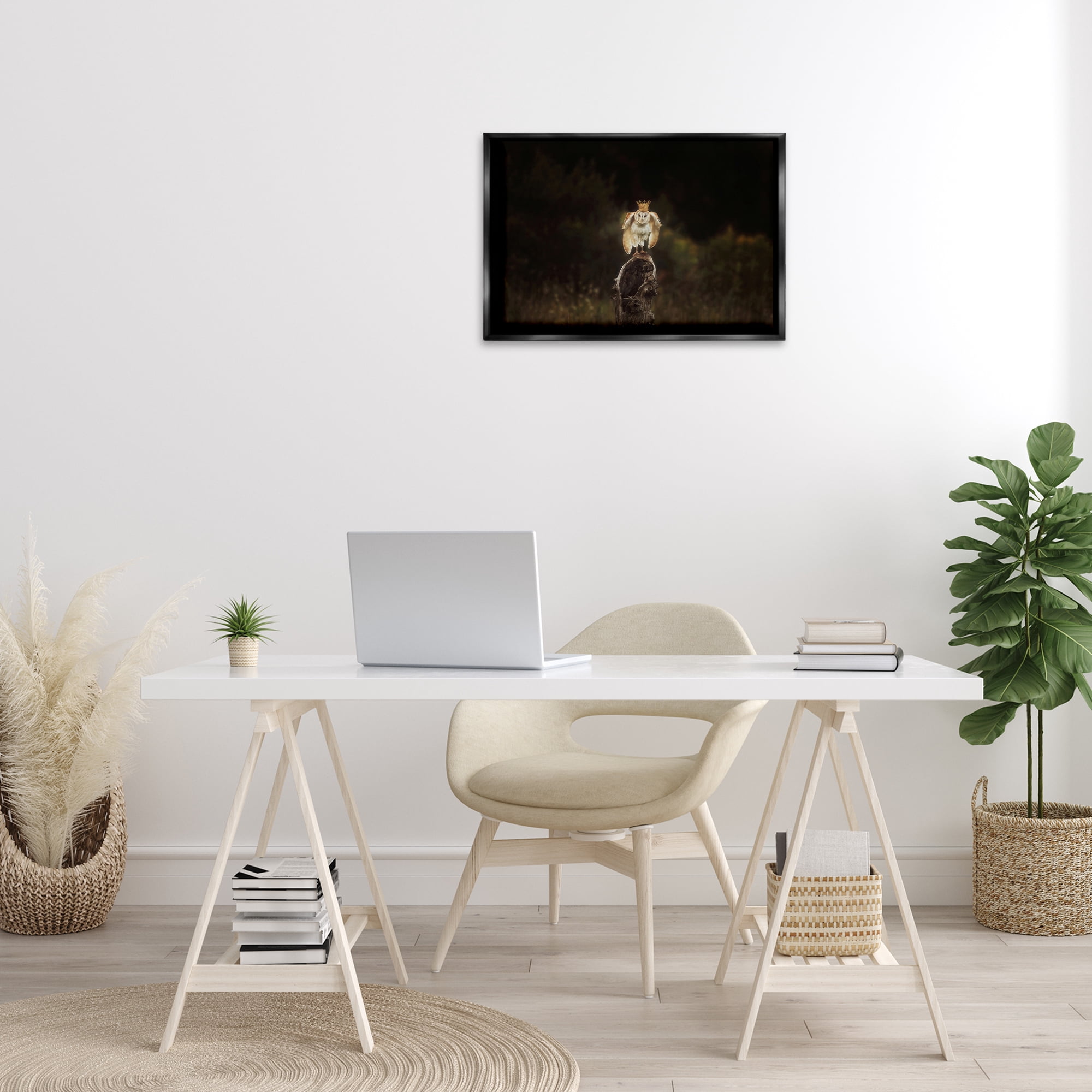 Stupell Industries Crowned Owl Perched Animals & Insects Photography Black Floater Framed Canvas Art Print Wall Art, 25 x 17