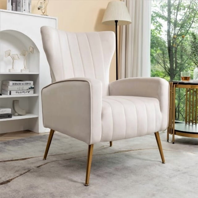 Silla de acento de terciopelo con patas de metal, sillón tapizado moderno, silla lateral de espalda para salón dormitorio pequeños espacios