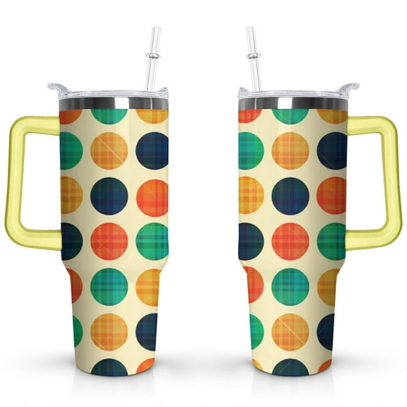 40oz Classic Dot Aesthetic Design Stainless Steel Flip Straw Tumbler Spill Proof Travel Cup Double Wall Vacuum Insulated Coffee Mug with Top Handle
