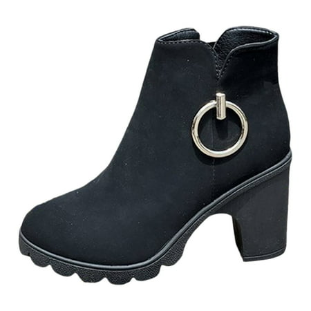 

Womens Boots Autumn And Winter New Thick Heel Round Head Side Zipper Fashion Short Sleeve Boots for Women Size 9