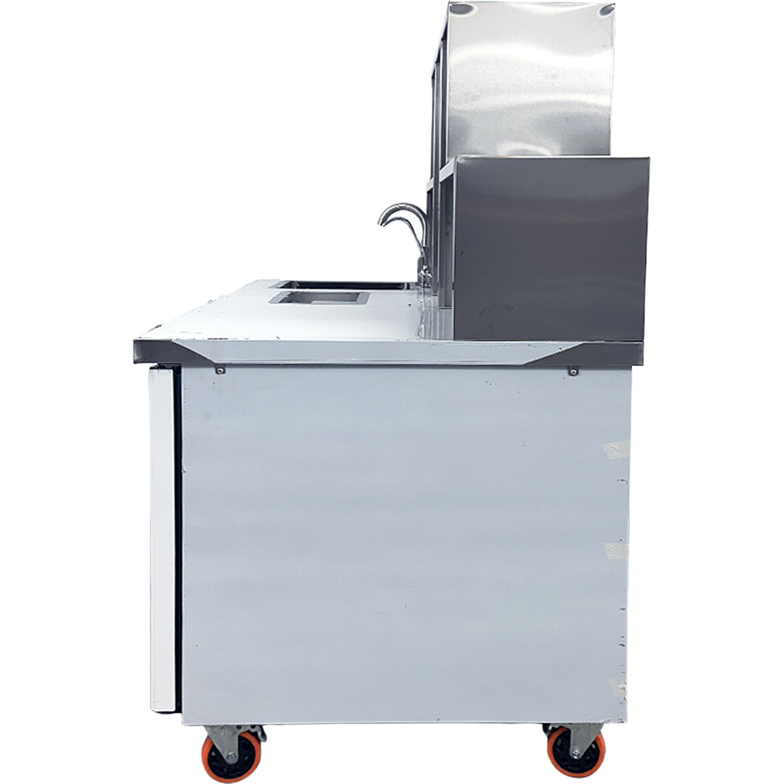 59" Refrigerated Water Bar Workstation with Sink, Shelves & Double Door Cooler, 110V R600A ,Commercial Prep Counter