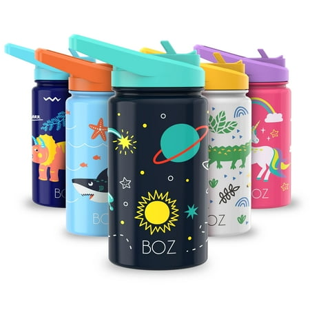 

BOZ Kids Space Water Bottle with Straw Lid 14 oz / 414 ml Double Wall Stainless Steel BPA-free and Dishwasher-safe