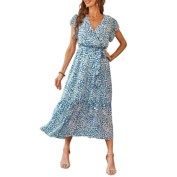 Vestido maxi cruzado con cinturón y estampado floral PRETTYGARDEN XXL