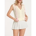 thumbnail image 2 of Biezeib Women's Knitted Tank Tops Sleeveless V Neck Cross Tie-up Front Button Down Slim Fit Vest Tops, 2 of 6