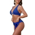 thumbnail image 4 of INSPIRAR CHIC Conjuntos de Bikini de Anillo en O con Colgantes de Concha Ribeteados de 2 Piezas, Parte Superior Halter y Parte Inferior Triangular, Trajes de Baño, Pequeño Azul Real, 4 of 5