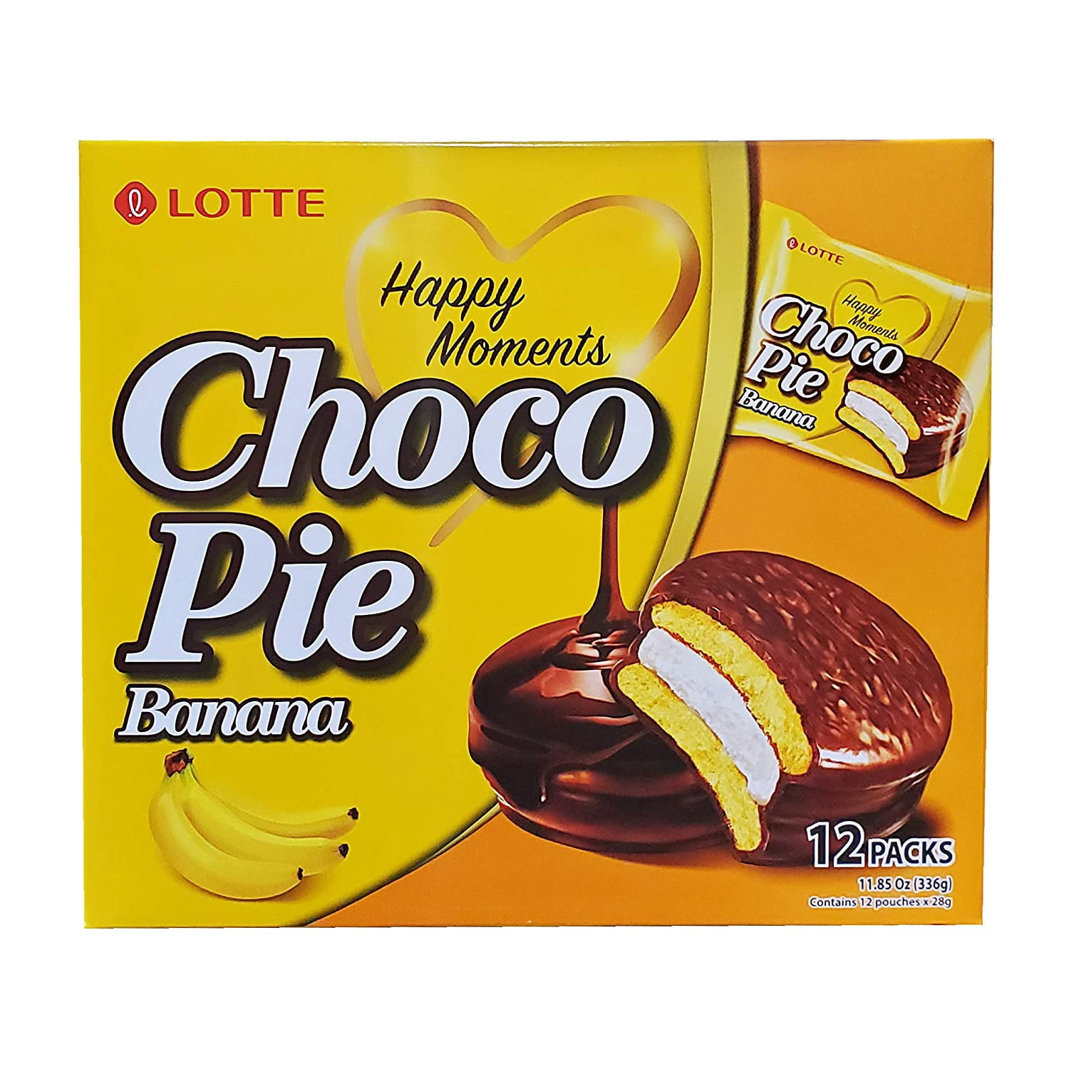 Lotte Choco Banana Pie Snack, 12 Individually Wrapped (2 Pack, Total Of 22.9Oz)