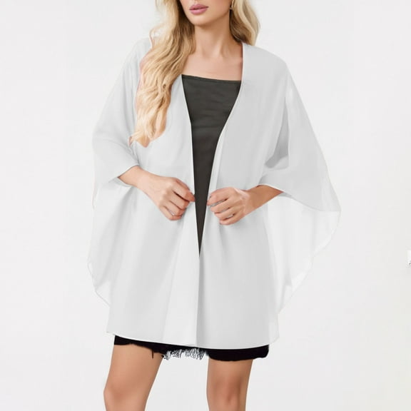 TYGHBN Layer Chiffon Shirt Thin Breathable Shawl Bride Matching Dress Evening Dress Blouse Solid Color Warm Wraps for Women with Pockets Dress plus Size 20s for Women Winter Shawls for Women Shawl