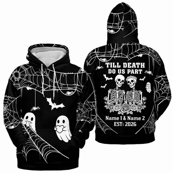 Lotusprinthandmade Personalized Skeleton Couple Till Death Hoodie 3D (S)