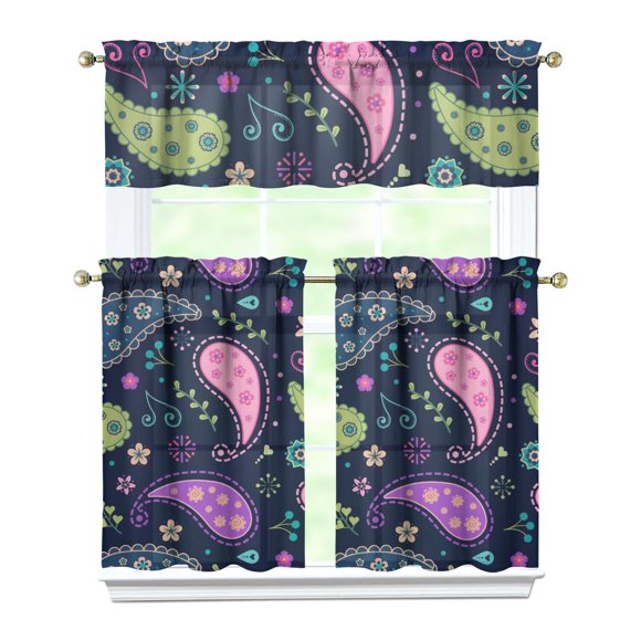 Vintage Paisley Blackout Curtains - 3-Piece Boho Room Darkening Drapes for Living Room & Bedroom