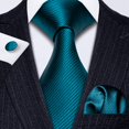 thumbnail image 2 of Set de Corbata Barry.Wang Rayas Seda 150cm Verde Azulado con Gemelos, 2 of 7