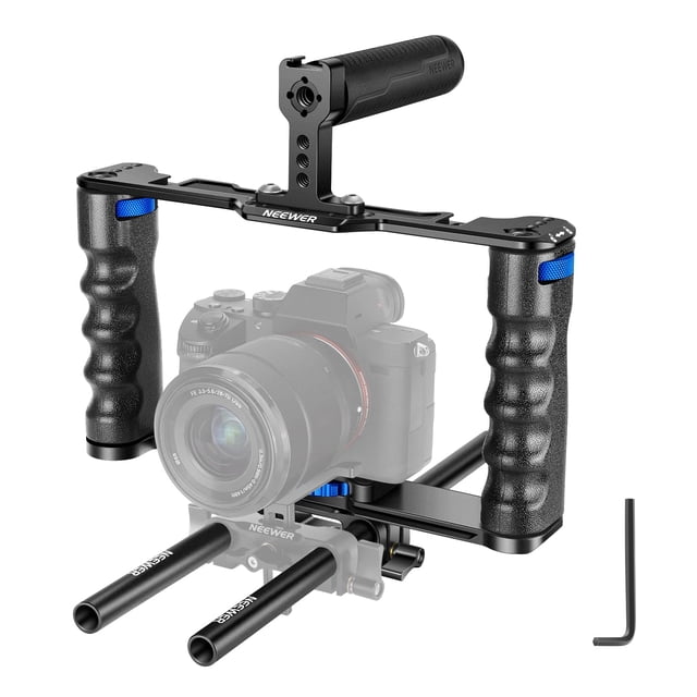 NEEWER Aluminum Alloy Camera Cage, Filmmaking Rig with Top Handle, Dual Grips & Arca Type Base, Compatible with Sony A7S III A7IV A6600 Canon EOS R5C R5 R6 DSLR/Mirrorle