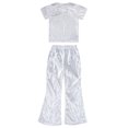 thumbnail image 4 of TiaoBug Child Girls Boys Jazz Hip Hop Disco Dance Party Outfits Crop Top with Bell Bottom Pants Set Silver 3-4, 4 of 5