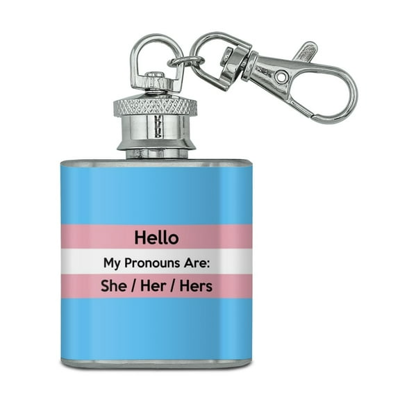 My Pronouns Are She Her Hers Gender Identity Stainless Steel 1oz Mini Flask Key Chain