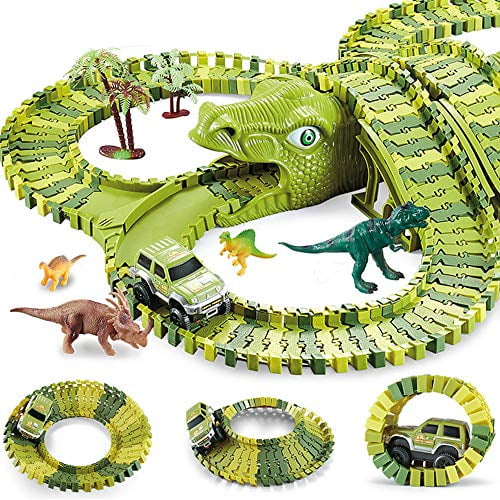 HOMOFY Dinosaur Toys 192pcs Race Car Flexible Track Create a Road 3 Dinosaurs 2 for sale online 