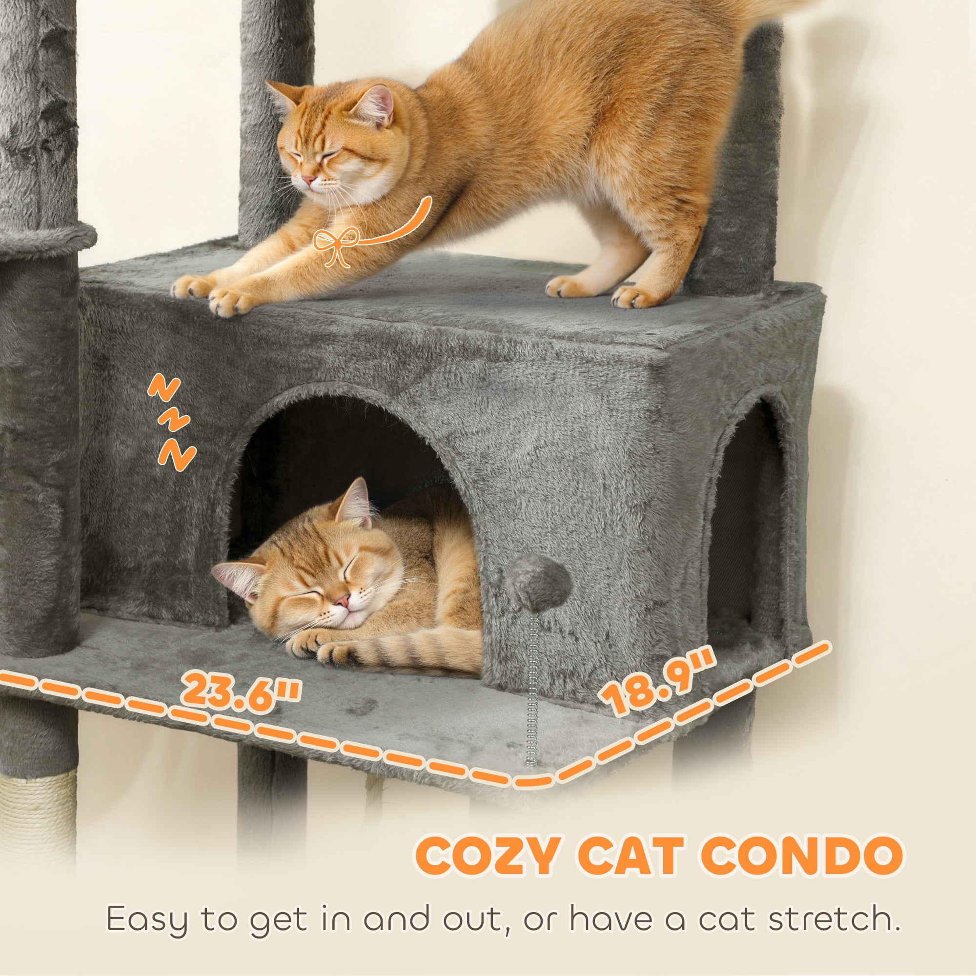 PawHut Large Cat Tower with 2 Condos, 80" Multi-Level Cat Tree with Hammock and Sisal Scratching Posts for Multiple Indoor Cats, Dark Gray