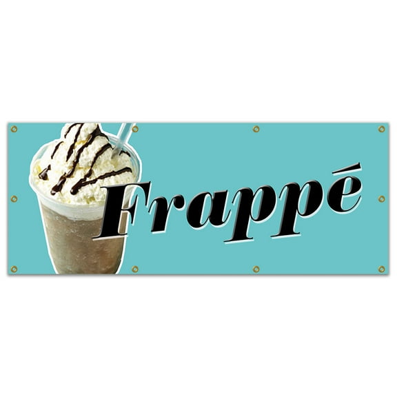 36"x96" FRAPPE BANNER SIGN greek iced coffee cart cold signs drinks brewed