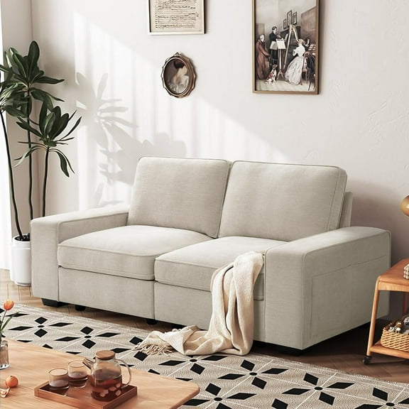 Mooncast 73" Sectional Sofa with Storage, Modular Couch for Living Room, Chenille Loveseat Couches & Sofas with Low-Back Cushion and Detachable Cover, Beige