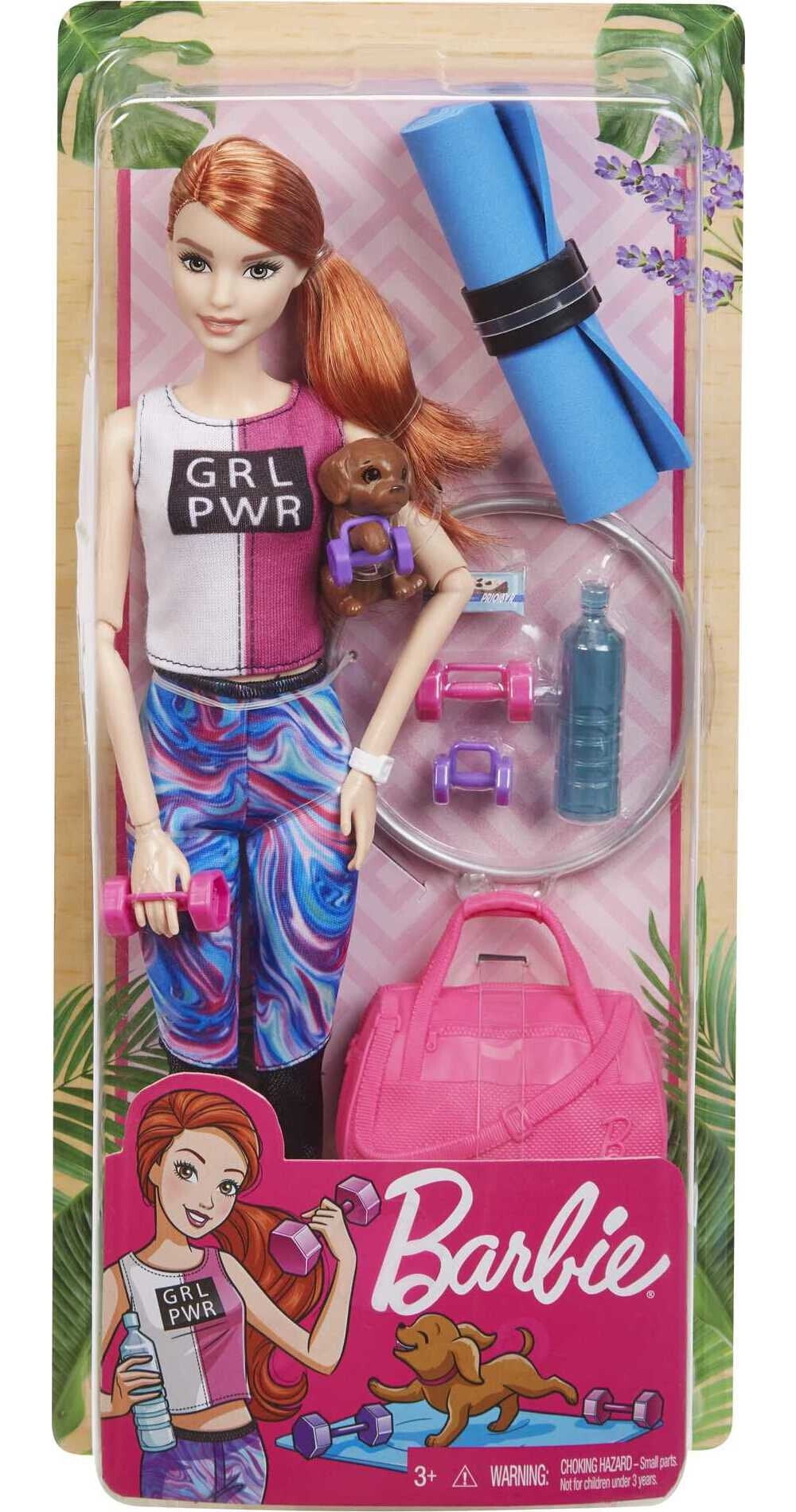 Barbie Fitness Red-Haired Doll with Puppy and 9 Australia