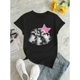 thumbnail image 2 of Playera Deportiva Manga Corta Mujer Dry-Fit1pc Women'S Fashion Crew Neck T-Shirt with Pink Star and Alphabet Print, Casual Polyester Knit Fabric, Medium Stretch, All-Season Comfort FitFather's Day,, 2 of 6