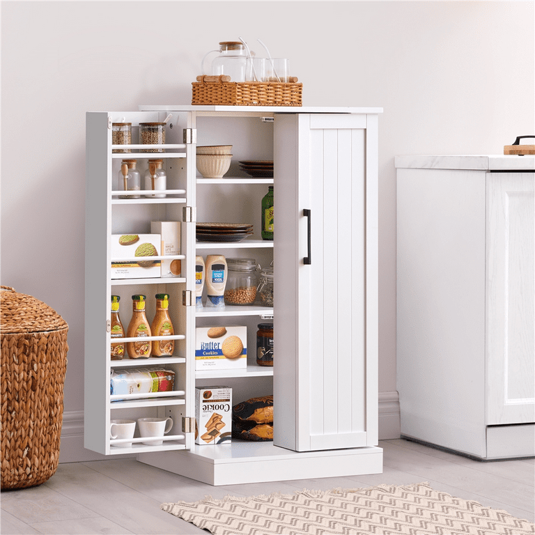 Yaheetech 41'' H Kitchen Pantry Storage Cabinet with Doors and Adjustable Shelves, White, Size: 23.5''Large × 17.5'' W × 41'' H