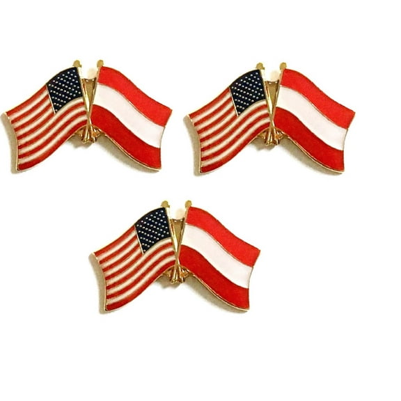 Austria & US Crossed Flag Lapel Pins, Pack of 3