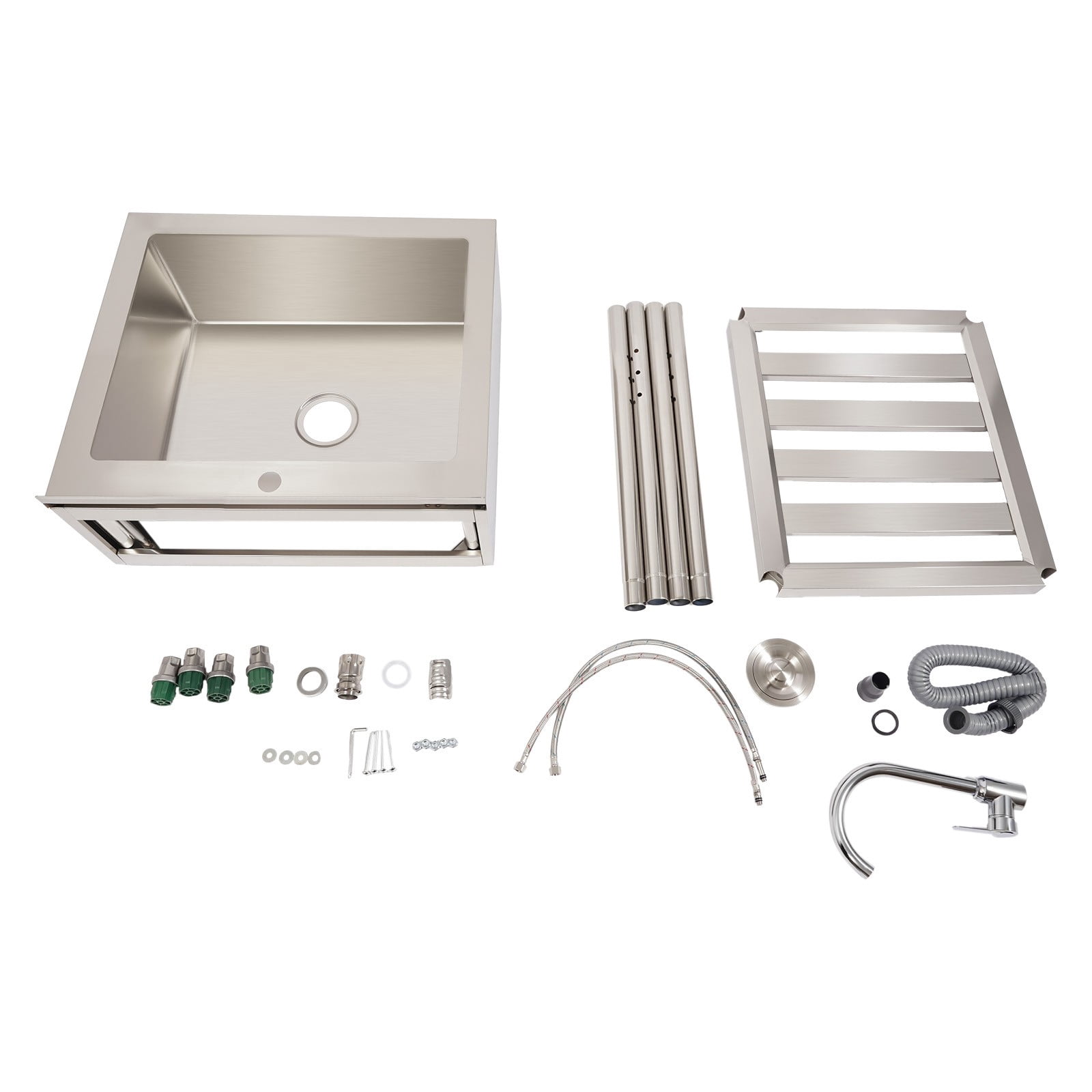 Stainless Steel Utility Sink with Faucet, 25 inch Free Standing Single Bowl Kitchen Sink with Bottom Shelf for Restaurant, Garage, Laundry, Silver