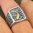 thumbnail image 2 of HIJONES Men's Stainless Steel Punk Koi Carp Lotus Engraved Chucky Statement Ring Lucky Biker Band Gold Size 8, 2 of 6
