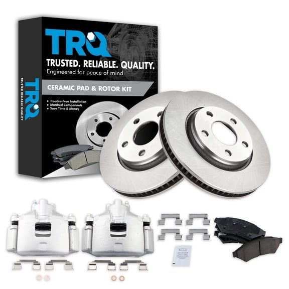 TRQ Front Brake Pad & Rotor Kit Brake Caliper Brake Pads Brake Rotor Ceramic Vented Fits Select 2005-2008 Buick LaCrosse 2005 Terraza Chevrolet Uplander Pontiac Grand Prix Montana Saturn Relay