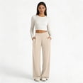 thumbnail image 6 of hlysgo Womens Casual Pants High Elastic Waist Wide Straight Leg Trousers Yoga Loose Fit Pant with Pockets Beige,2xL, 6 of 6