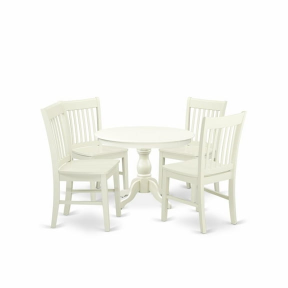 East West Furniture Hartland 5-piece Wood Dining Room Table Set in Linen White