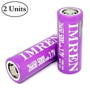 IMREN IMR 26650 Purple 5000mAh 50A Rechargeable High Drain Flat Top Battery (2 Pack)