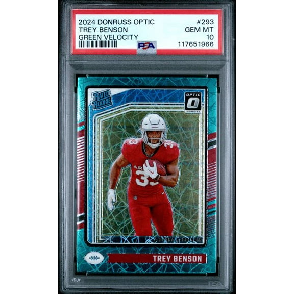 Graded 2024 Panini Donruss Optic Trey Benson #293 Green Velocity Rookie RC Football Card PSA 10 Gem Mint