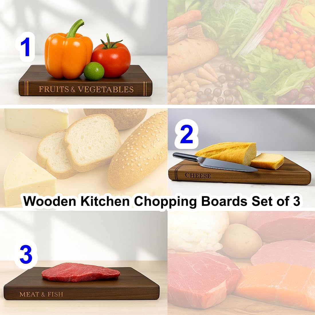 Book Cutting Board Set,Cutting Boards That Look like Books,Wooden Kitchen Chopping Boards Set of 3 with Stand,Tray for Cheese,Bread,Vegetables,Decorative Cookbook Style Serving for Parties & Home