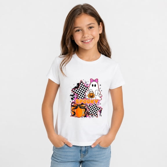 Halloween Shirts for Kids, Spooky Ghost and Pumpkin Graphic Short Sleeve T-Shirt