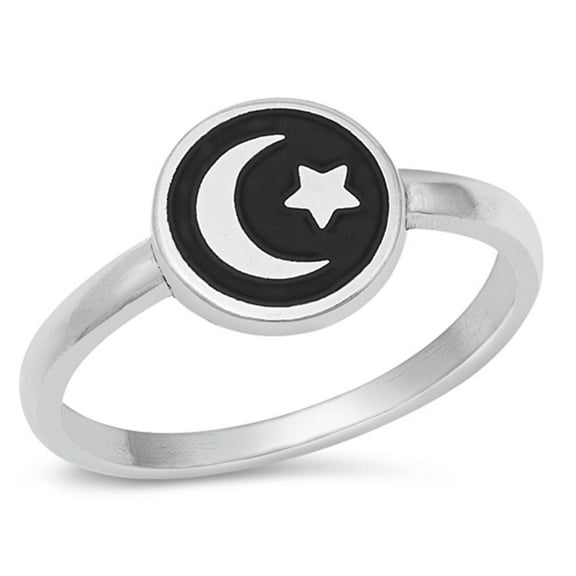Vintage Moon Star Ring .925 Sterling Silver Band Jewelry Female Male Unisex Size 5