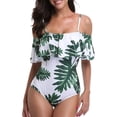 thumbnail image 2 of Women One Piece Plus Size Swimwear Ruffle Flounce Off Shoulder Printed Monokini Swimsuits Leaves Printing Swimwear Bathing Suits, 2 of 5