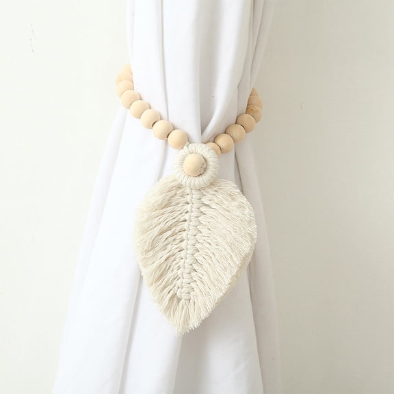 Cinvoph 1pcs Wooden Curtain Tiebacks Decorative Hand-Woven Bead Rope Curtain Tiebacks Vintage Home Decoration 20"x1"
