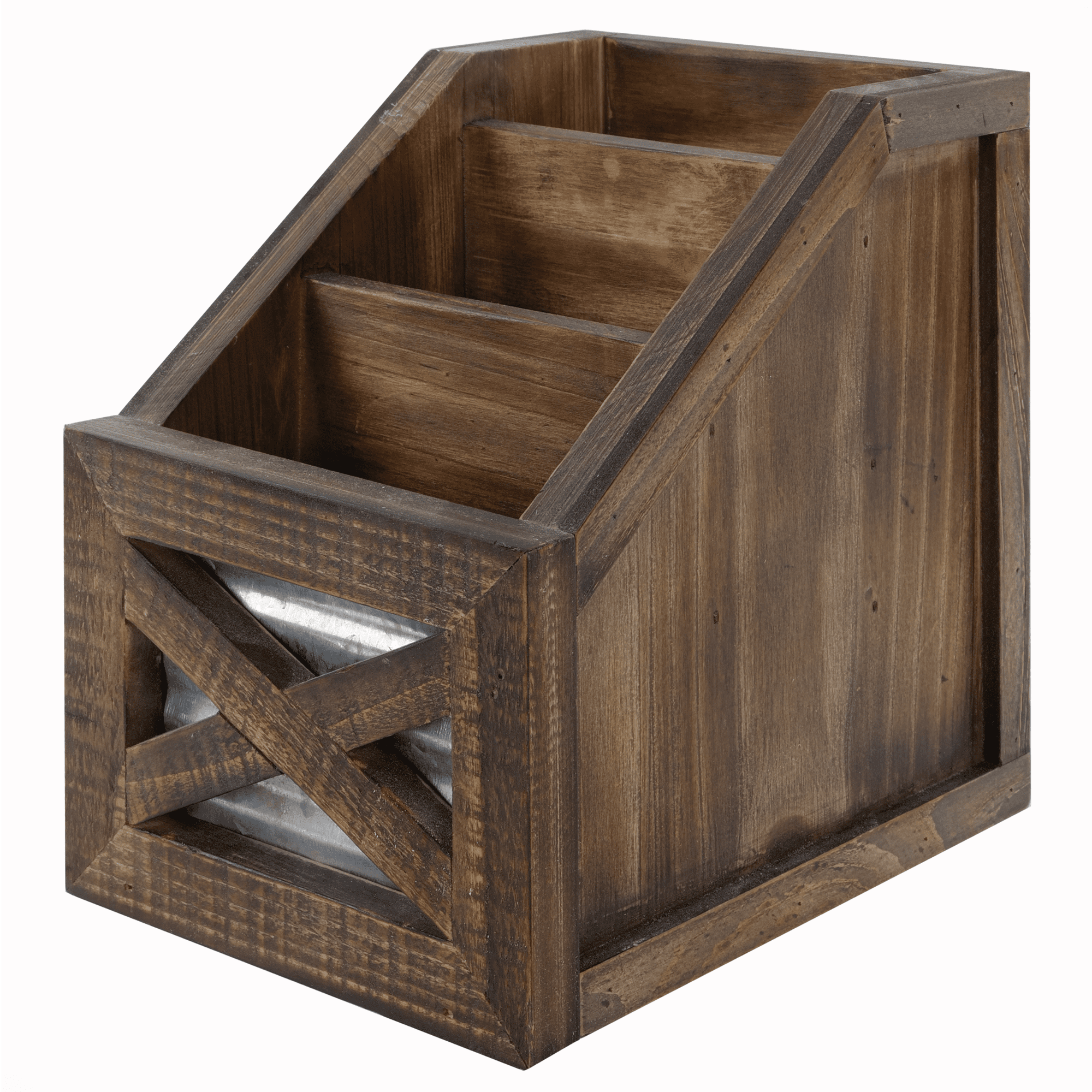 Autumn Alley Rustic Remote Holder - Farmhouse Desk Organizer, Barn Door Remote Holder, Desktop Organizer - 3-Slot Multiple Compartment Remote Control Storage Caddy, Rustic Home Decor, Brown